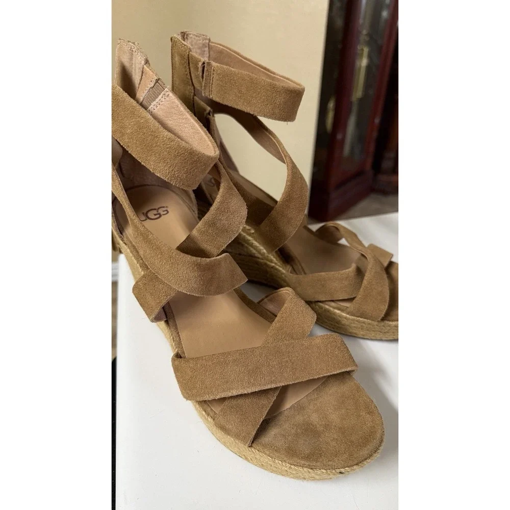 Ugg Australia Raquel Platform Espadrille Sandals Suede Tassels‎ 1019895 Chestnut